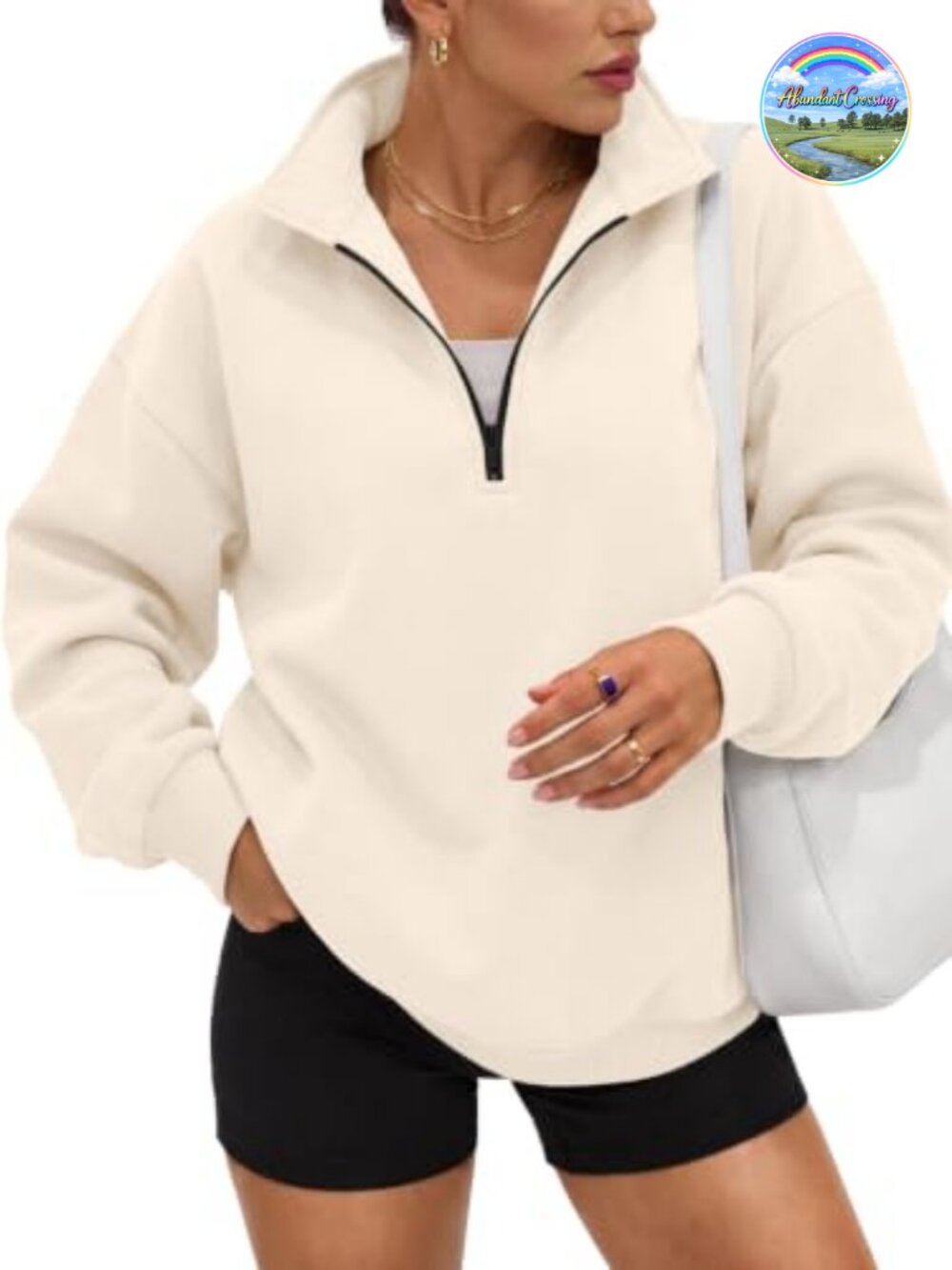 Oversized Half Zip Fleece Sweatshirt Cotton Polyester Mock Neck Pullover
